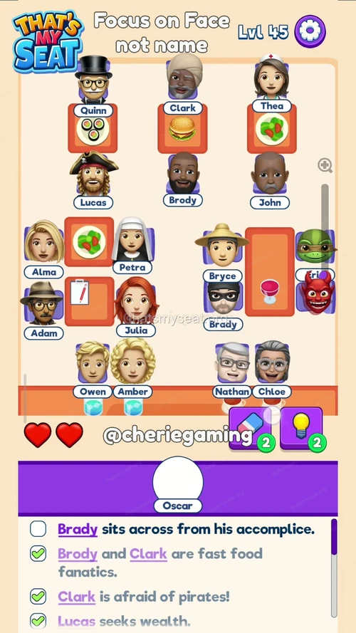 That‘s My Seat  Level 45 final answer and solution